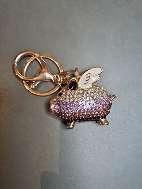 Sparkly Pig Keychain Charm in Rose Gold and Purple Fade